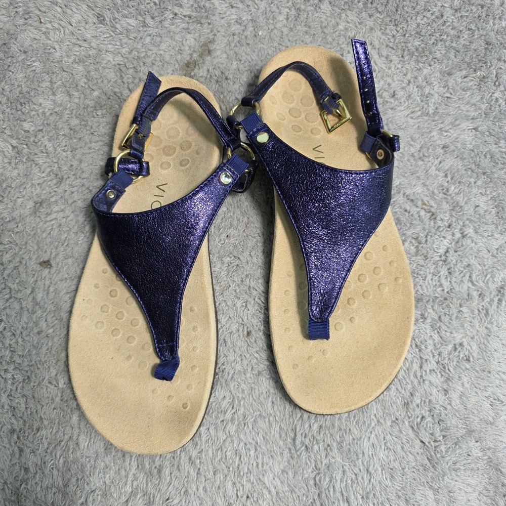 Vionic Kirra Sandals Purple Metallic Leather Backstrap Women 6.5 Excellent